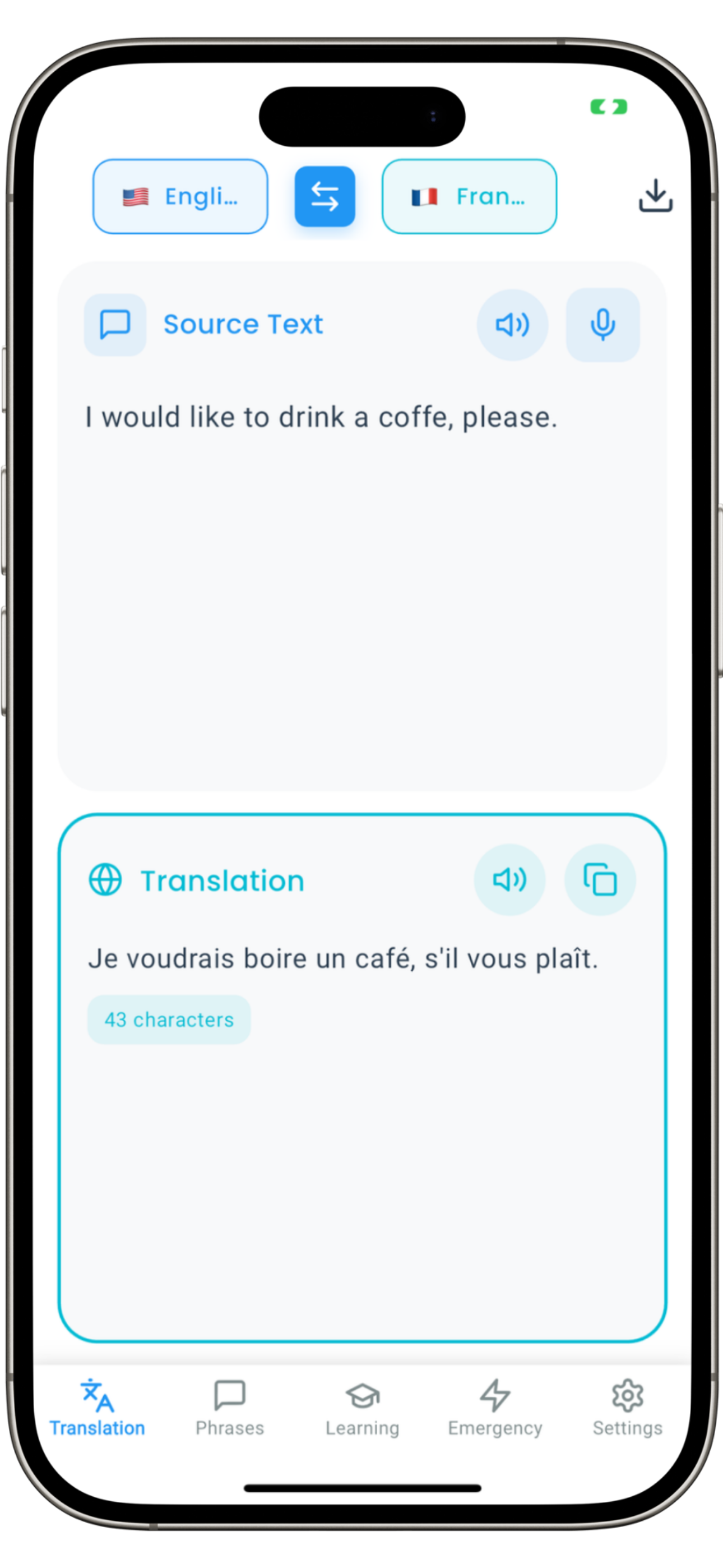 Travel Translate Pro App Interface